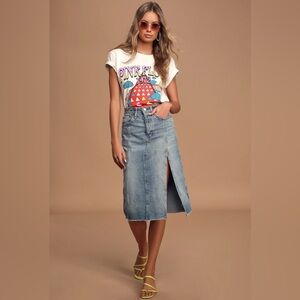 NWOT Free People We The Free Mambo Light Wash Denim Midi Skirt Sz:31
